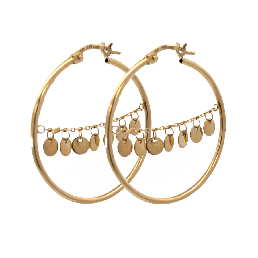 14k Hoop Earrings with Chain Accent - 30mm