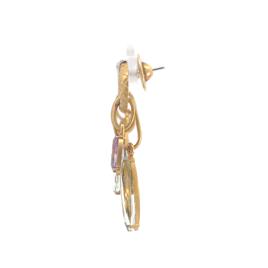 Side view of 18K gold earrings showcasing gemstone clarity