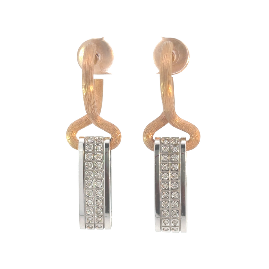18K two-tone gold earrings with 0.220 CT diamonds on white background