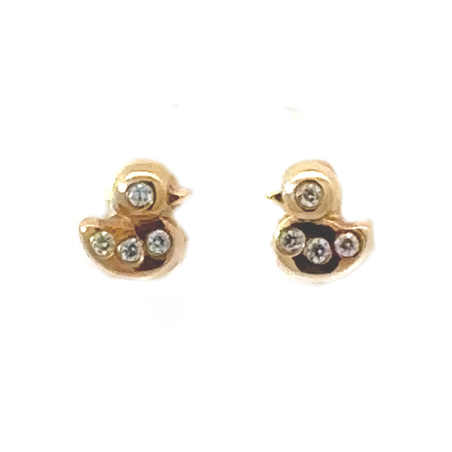 Tiny duck-shaped stud earrings with cubic zirconia for babies