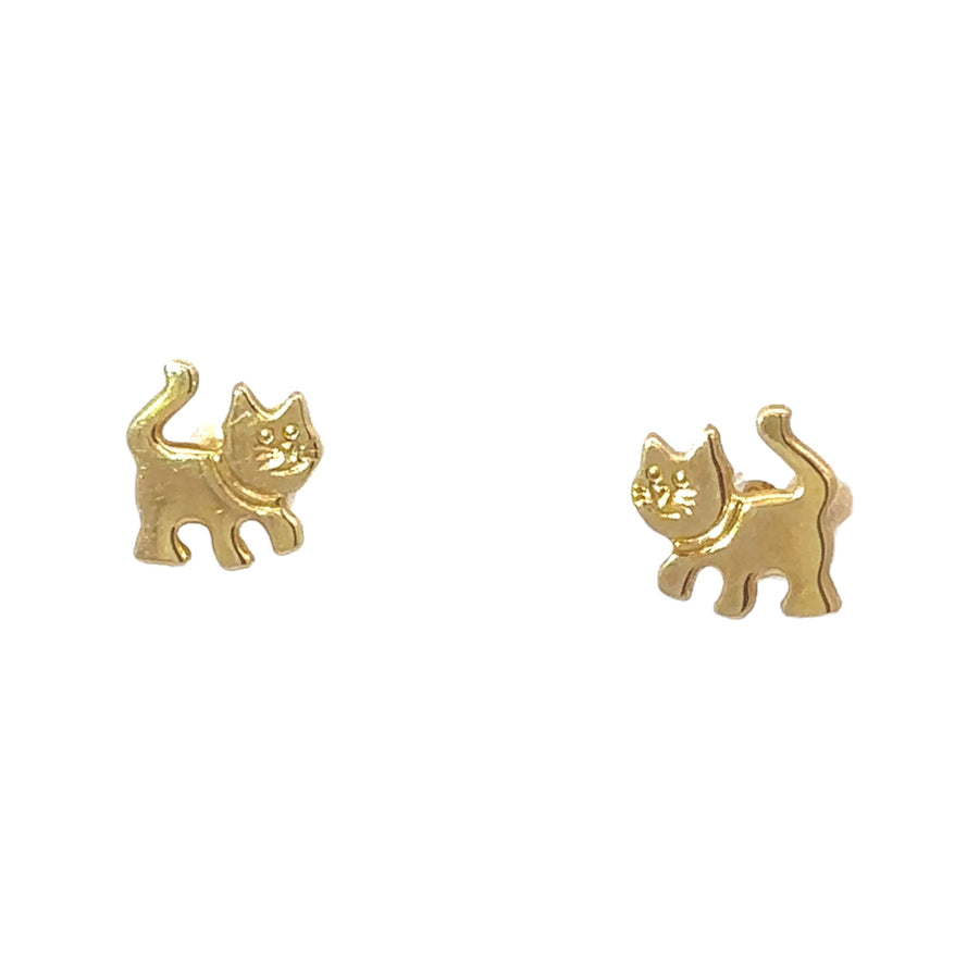 Close-up of elegant 18k gold baby earrings on white background