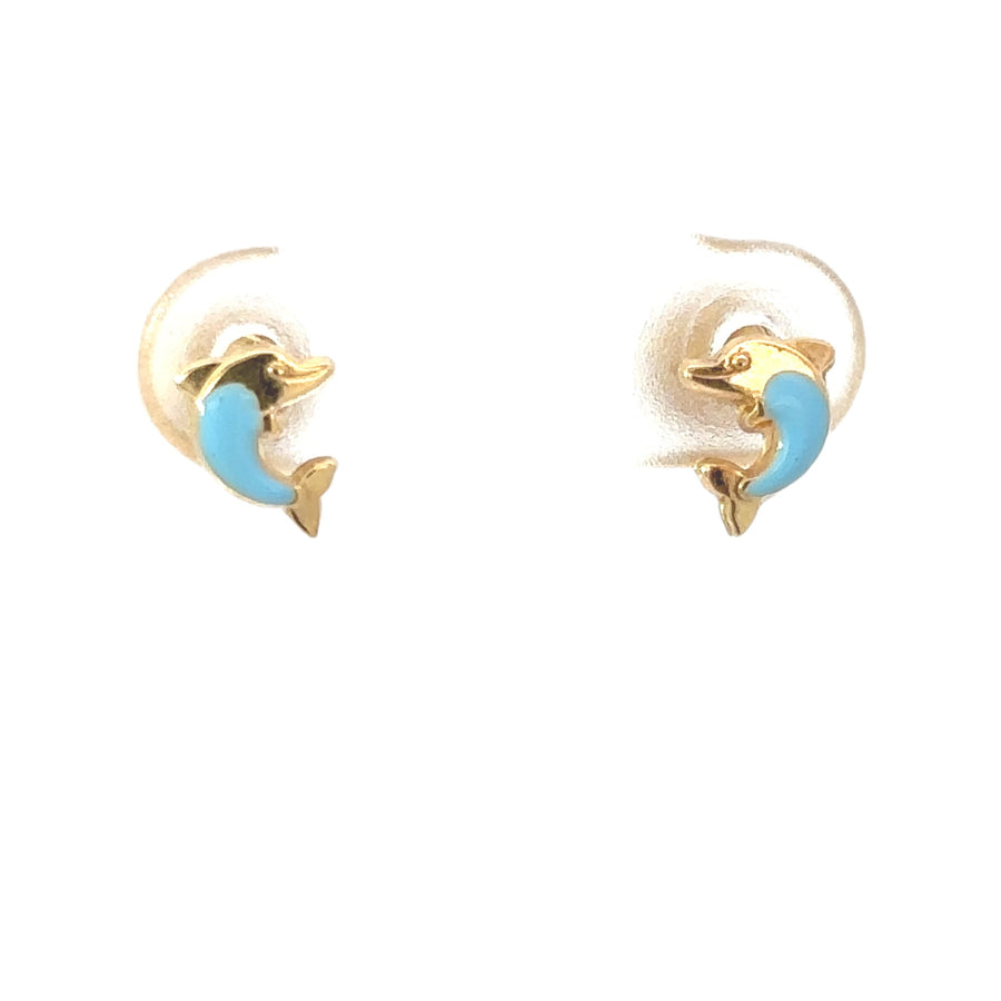18k gold earrings for babies on white background