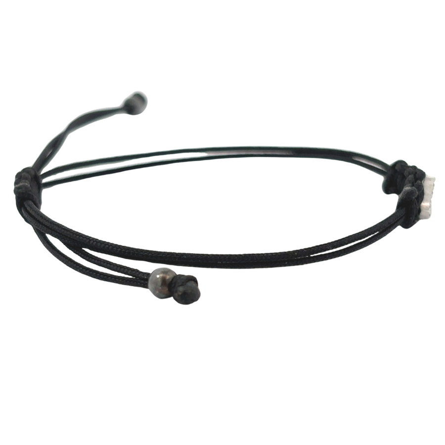 Adjustable black cord bracelet with gold and diamond letter J charm