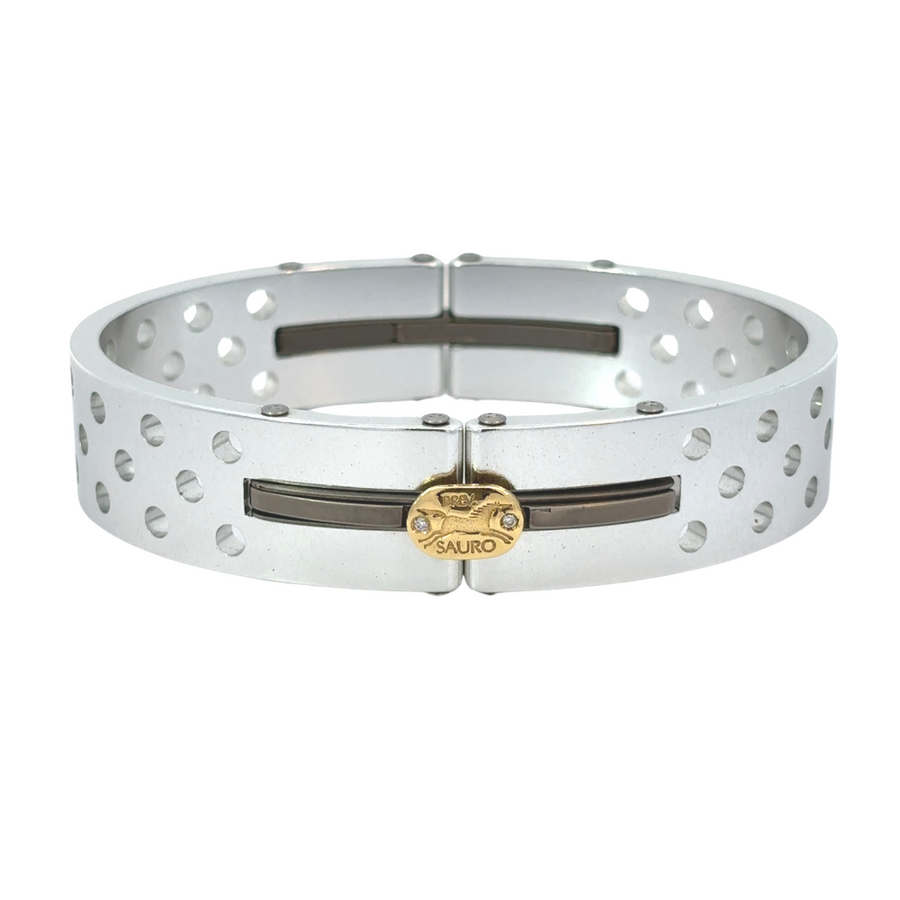 18k gold men’s bracelet with aluminum and diamond on white background