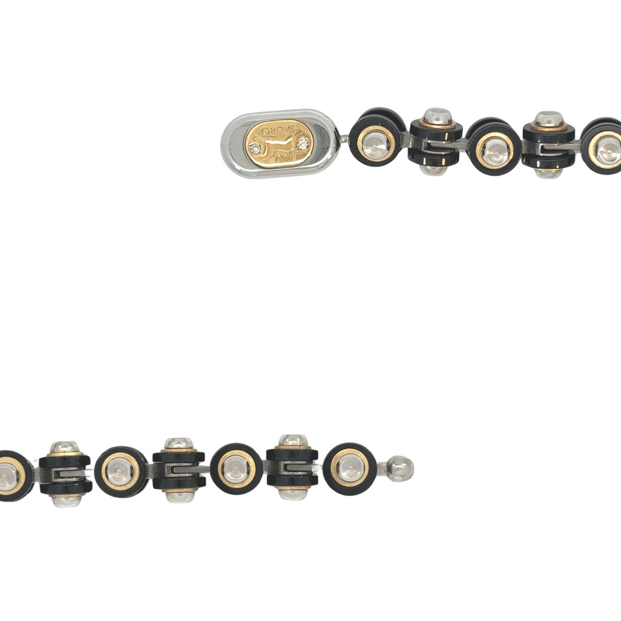 Gift box presentation of gold and carbon silver men's bracelet
