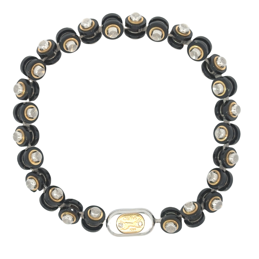 18k gold men's bracelet with carbon silver and diamond on white background