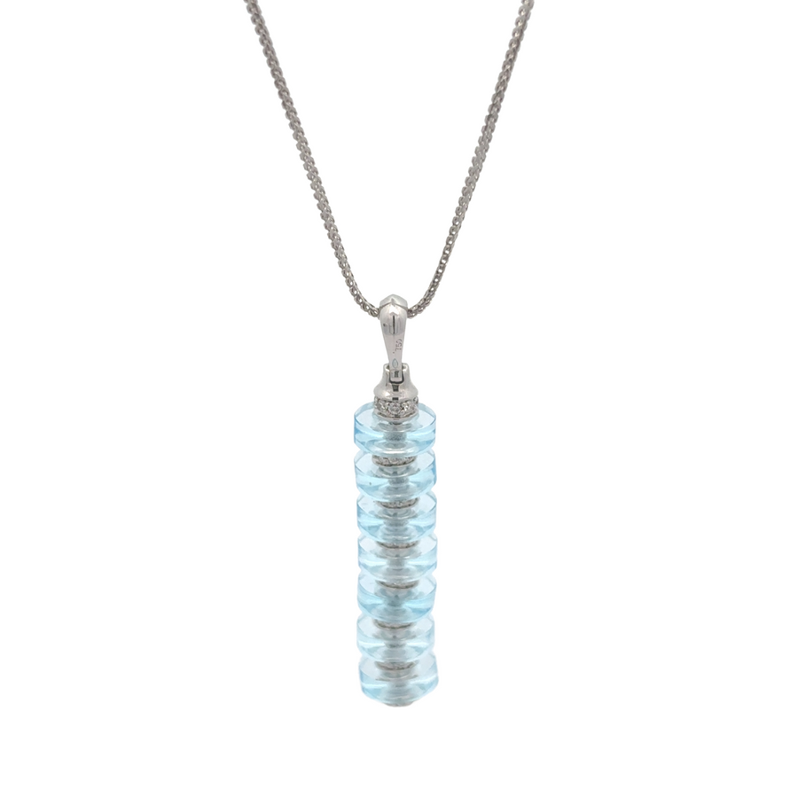 18k gold necklace with blue topaz and diamond accents