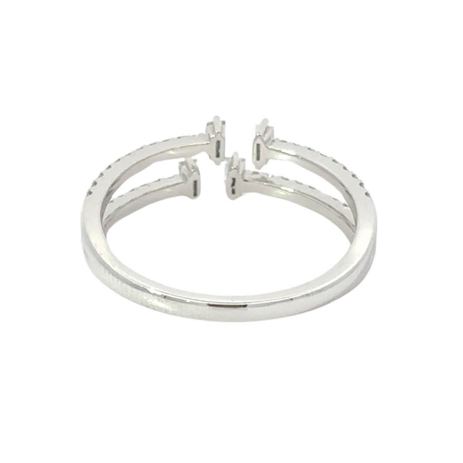 Close-up of open design gold ring with diamonds