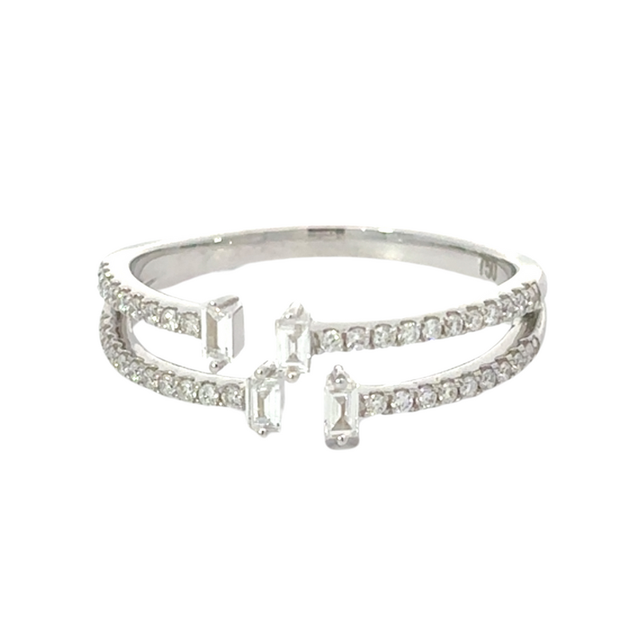 18k gold open ring with 0.13 CT diamonds on white background
