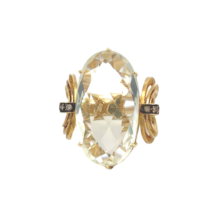 18k gold ring with lemon quartz and diamonds