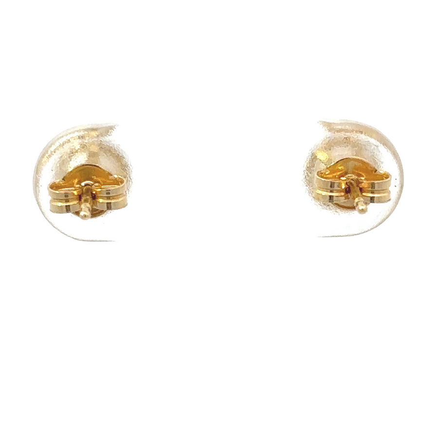 18k gold stud earrings on a soft textured background showcasing their elegance