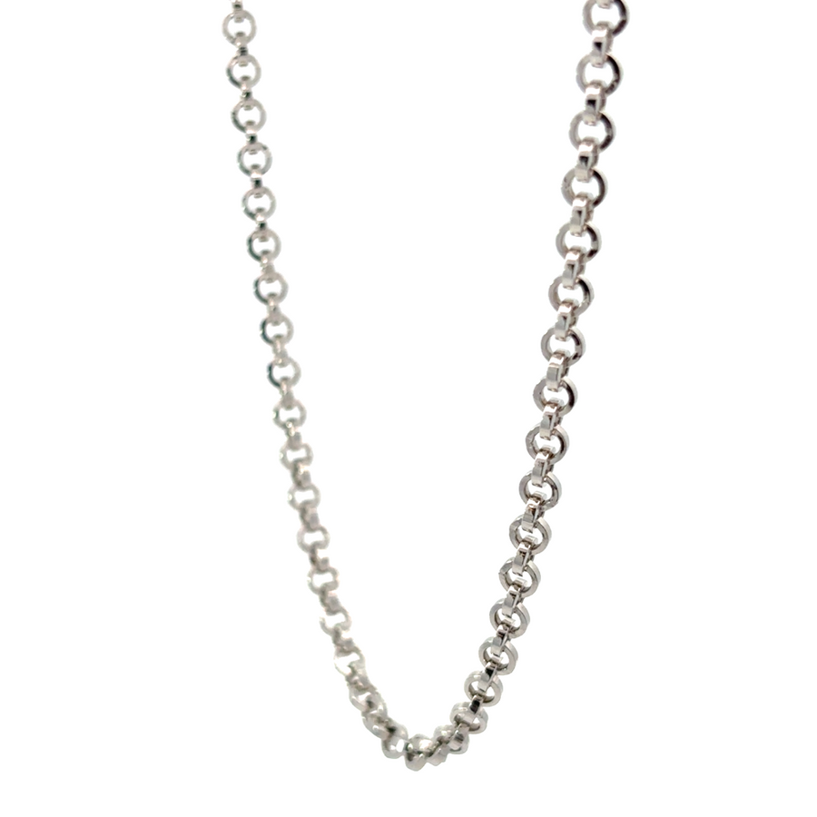 Sleek 20-inch white gold chain on black background