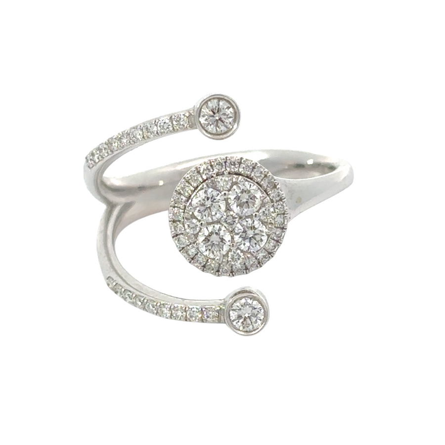 Elegant 18k white gold open ring adorned with diamonds