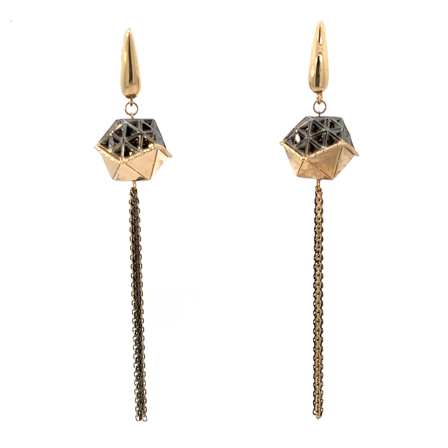 14k Gold Earrings with Two-Tone Chain