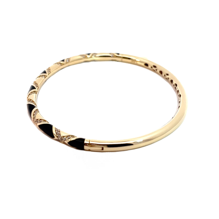 14K Yellow Gold Ring & Bangle with Black Enamel & CZ Accents