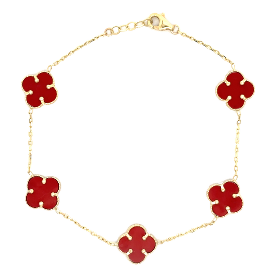 14k Gold Bracelet with 5 Red XS Accents – Adjustable for Women