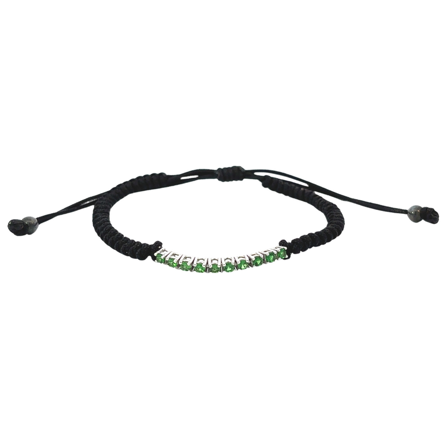 18k Gold Macrame Bracelet with Green Stones – Adjustable