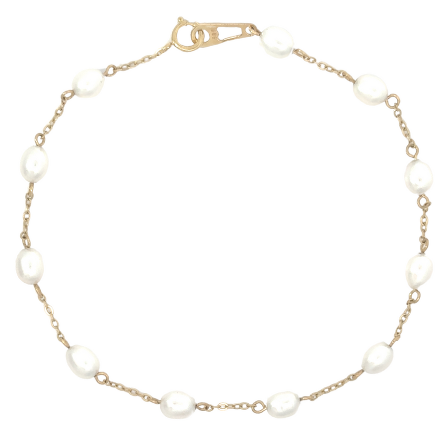 14k Gold Bracelet with 11 Small Pearls – 19.8 cm Elegant Design