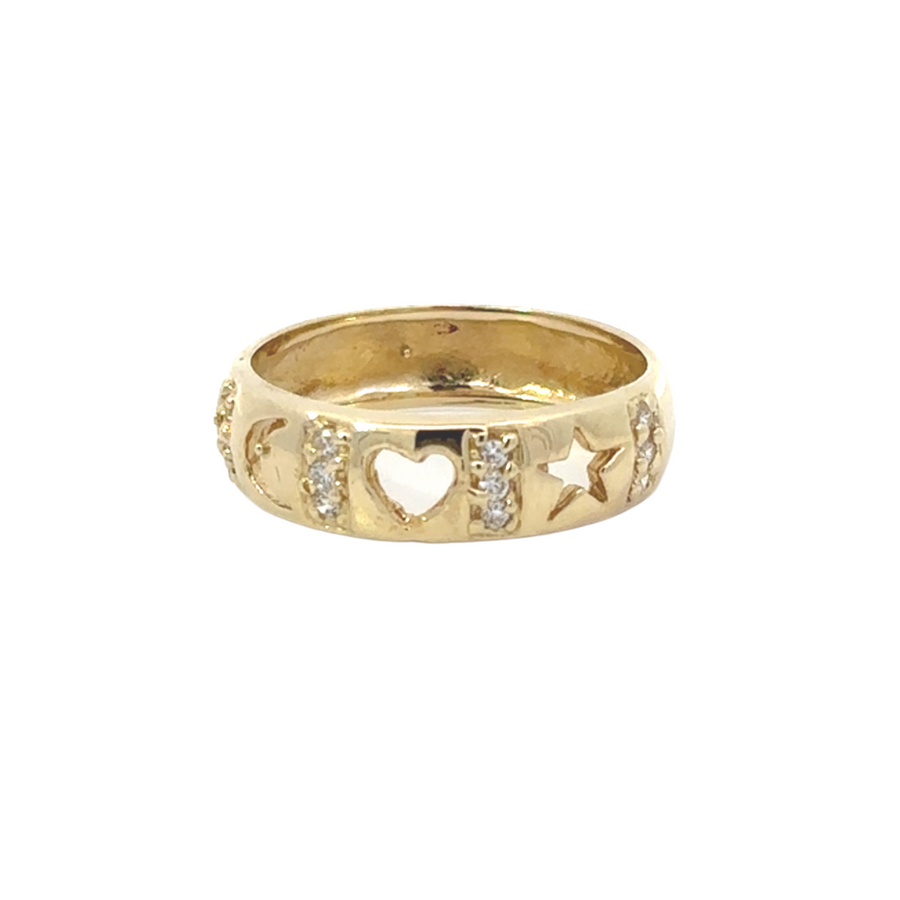 14k Gold Ring with Star, Heart & Moon – Celestial-Inspired Design