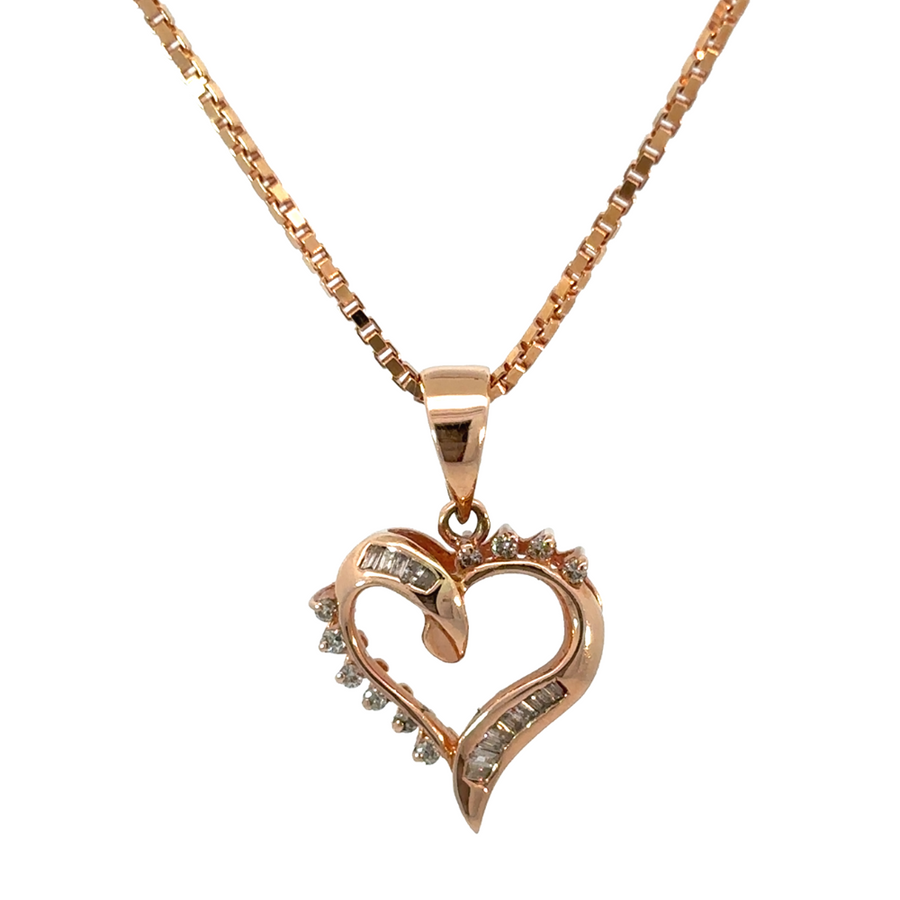 14k Rose Gold Heart Pendant with Diamonds for Women