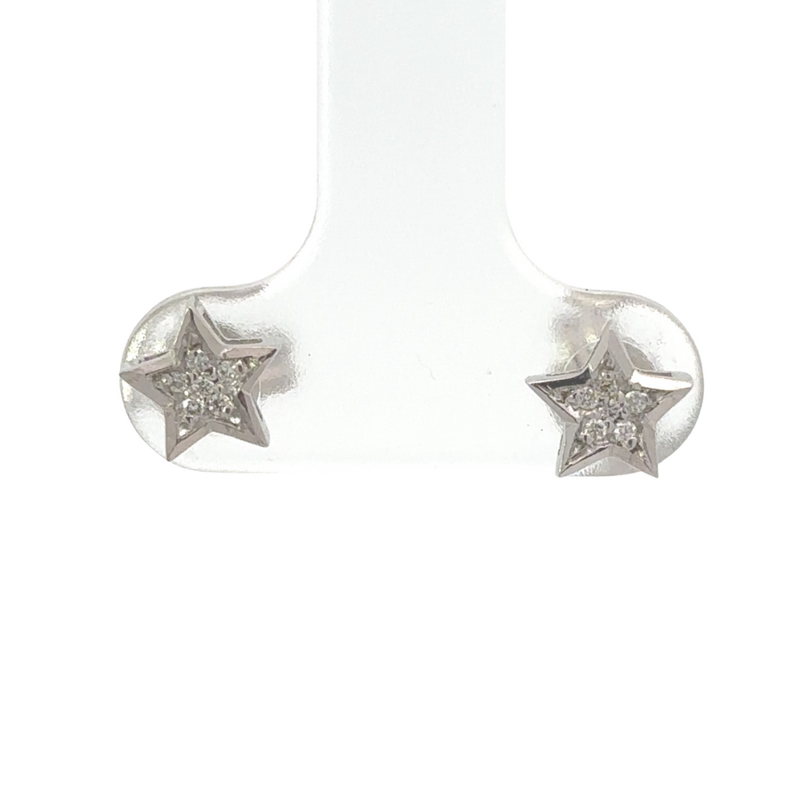 18k Gold Small Star Stud Earrings with Diamonds for Women