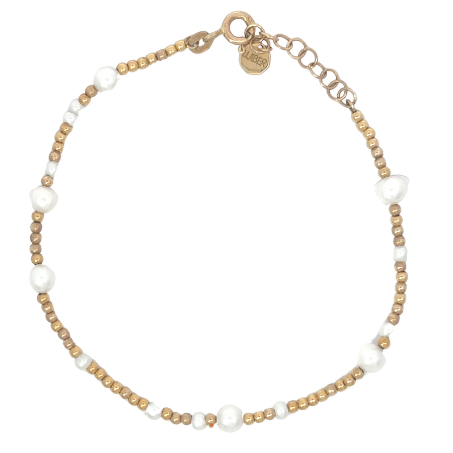 14k Gold Bracelet Fantasia with Pearl – Adjustable Elegance