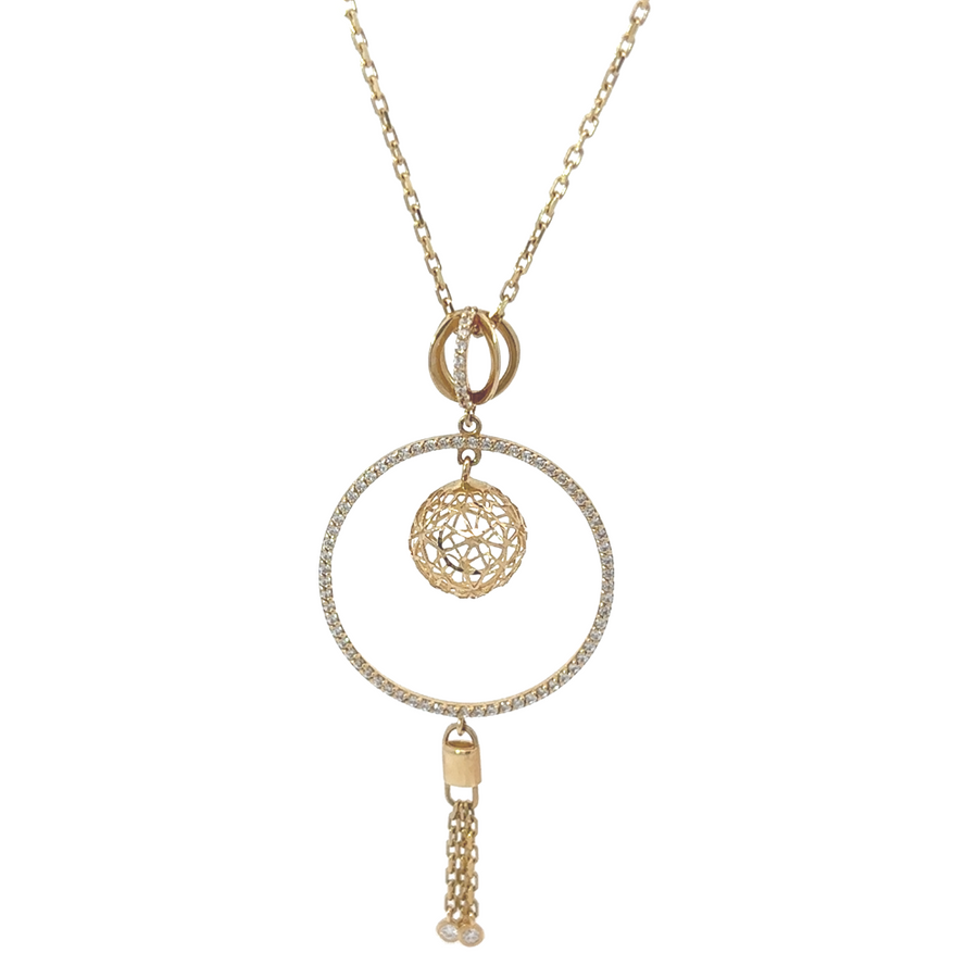 14k Gold Necklace with Circle Pendant – Adjustable 22 to 24.5 Inches