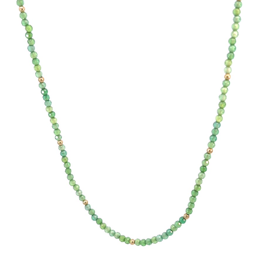 14k Gold Necklace with Green Corundum Stone – Adjustable Elegance