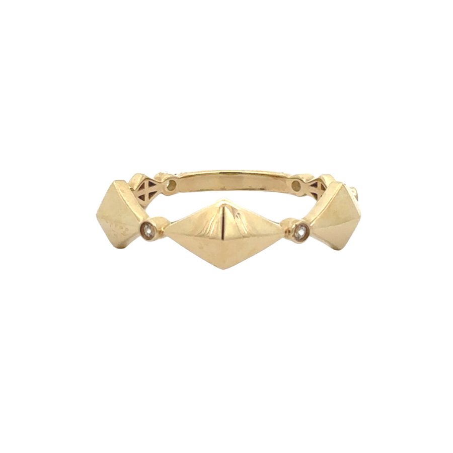 14k Gold Rhombus Band Ring with Cubic Zirconia for Women