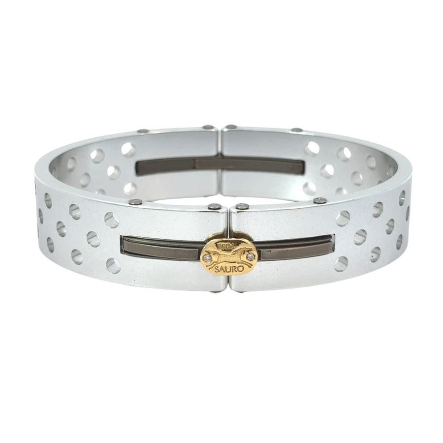 18k Gold Men’s Bracelet with Aluminum and 0.02 CT Diamond – 7 cm