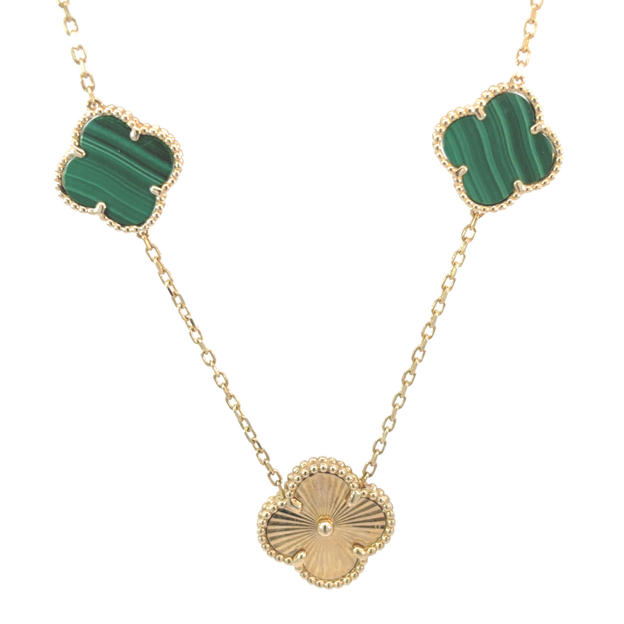 Women's 14k Gold Necklace with Two Green Stones and One Gold Accent – Adjustable 17-18 Inches