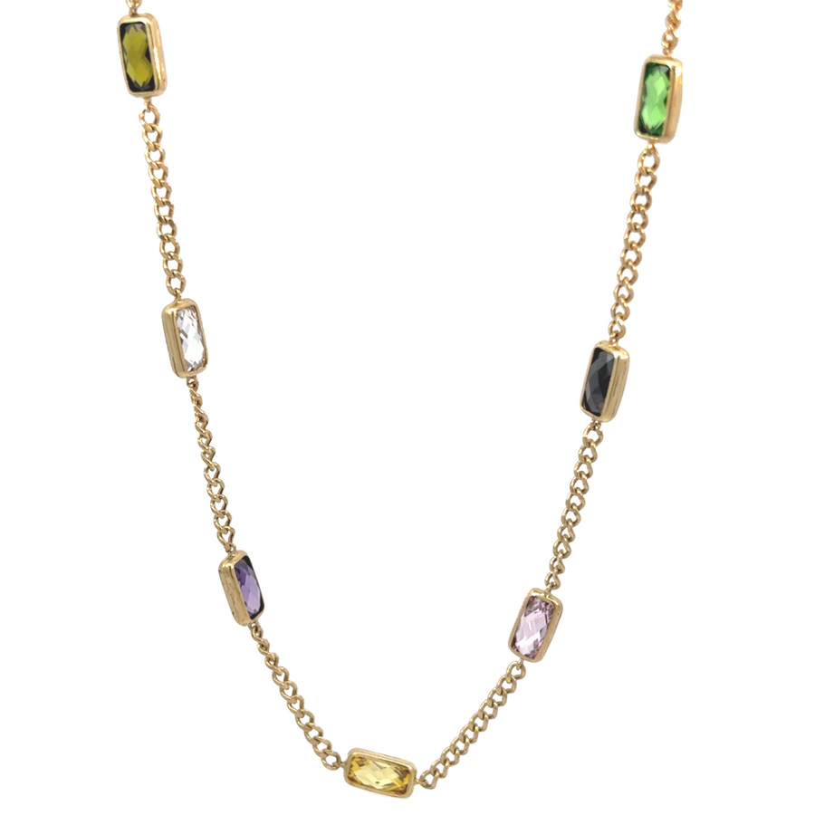 14k Gold Necklace with 25 Multi-Stones – 29.5 Inches