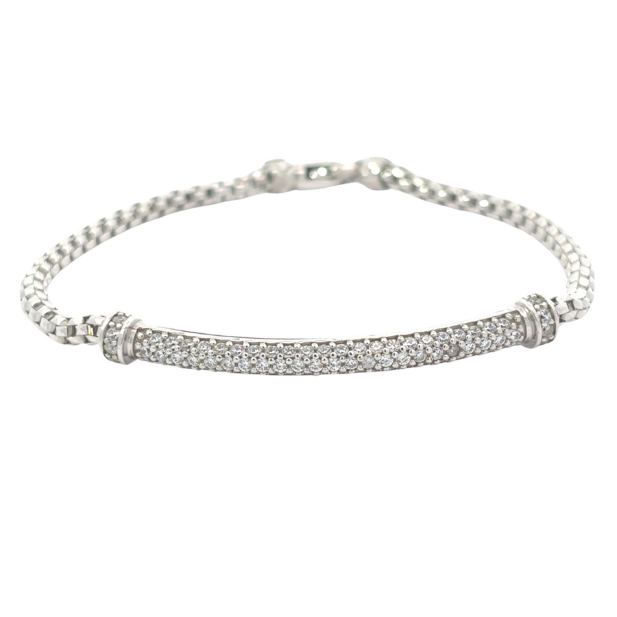 14k White Gold Women's Bracelet with Center Cubic Zirconia – 17 cm