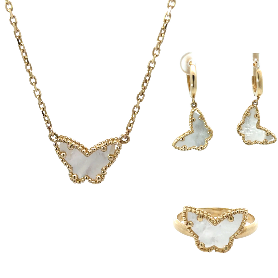 Elegant 14k Gold Jewelry Set: Necklace, Earrings, and Ring