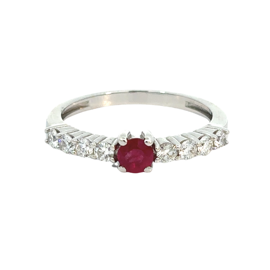 18k Gold Ring with Diamonds and Ruby – Size 6