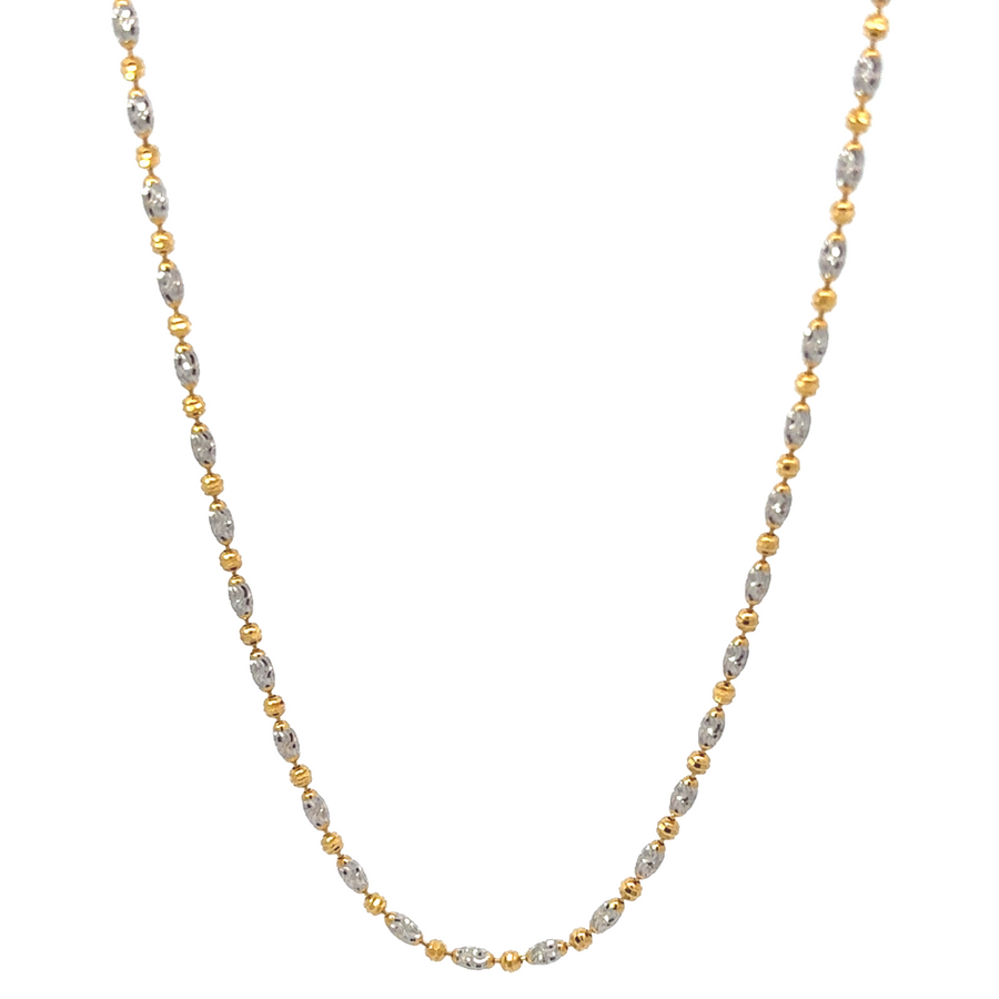 14k Gold Two-Tone Necklace – Round & Oval Faceted Links