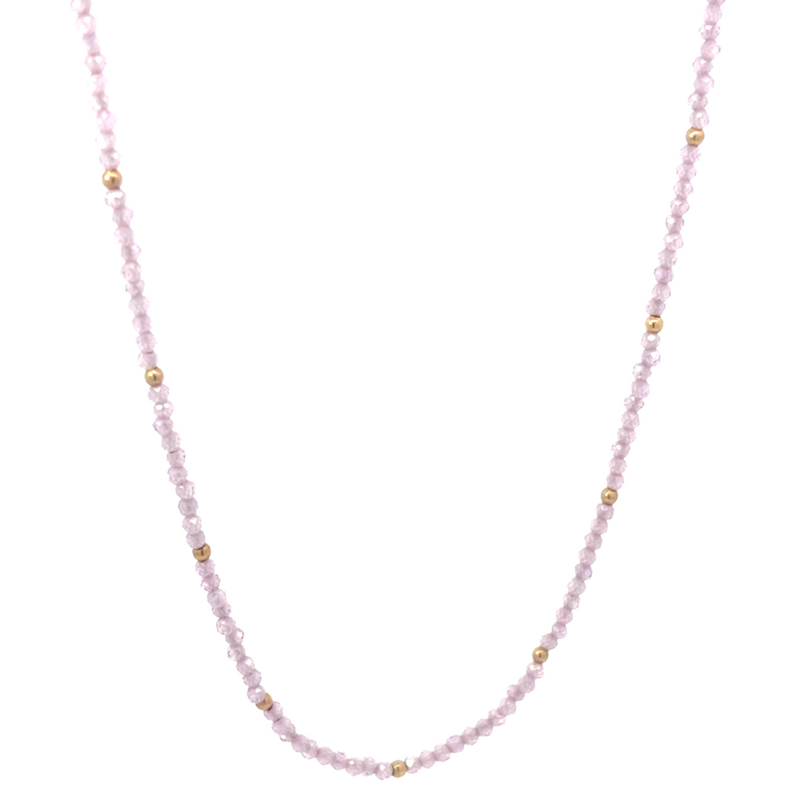 14k Gold Women's Necklace with Rose Corundum Stone – Adjustable