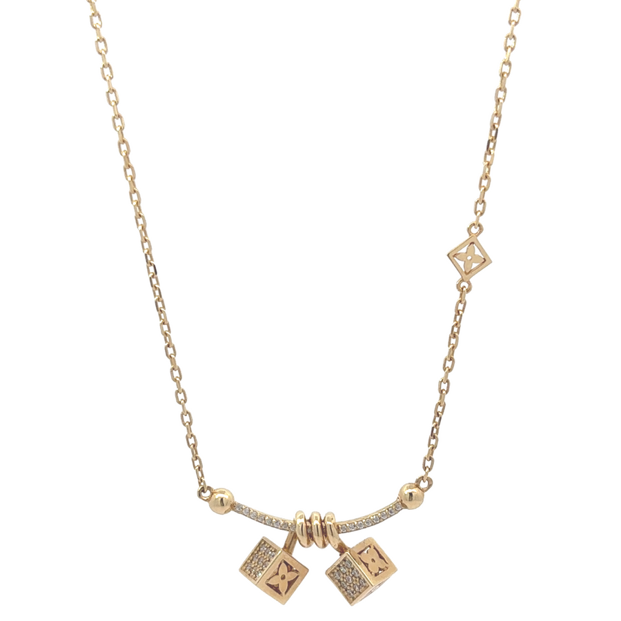 14k Gold Necklace with Square Pendant – Adjustable 18 to 19 Inches