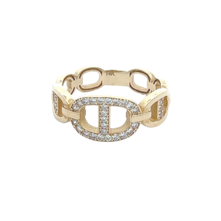 Solid Slim Ring with CZ - 14k Gold