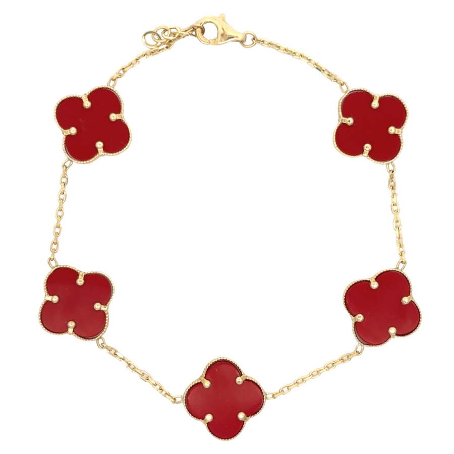 14k Gold Bracelet with 5 Small Red Accents – Adjustable for Women