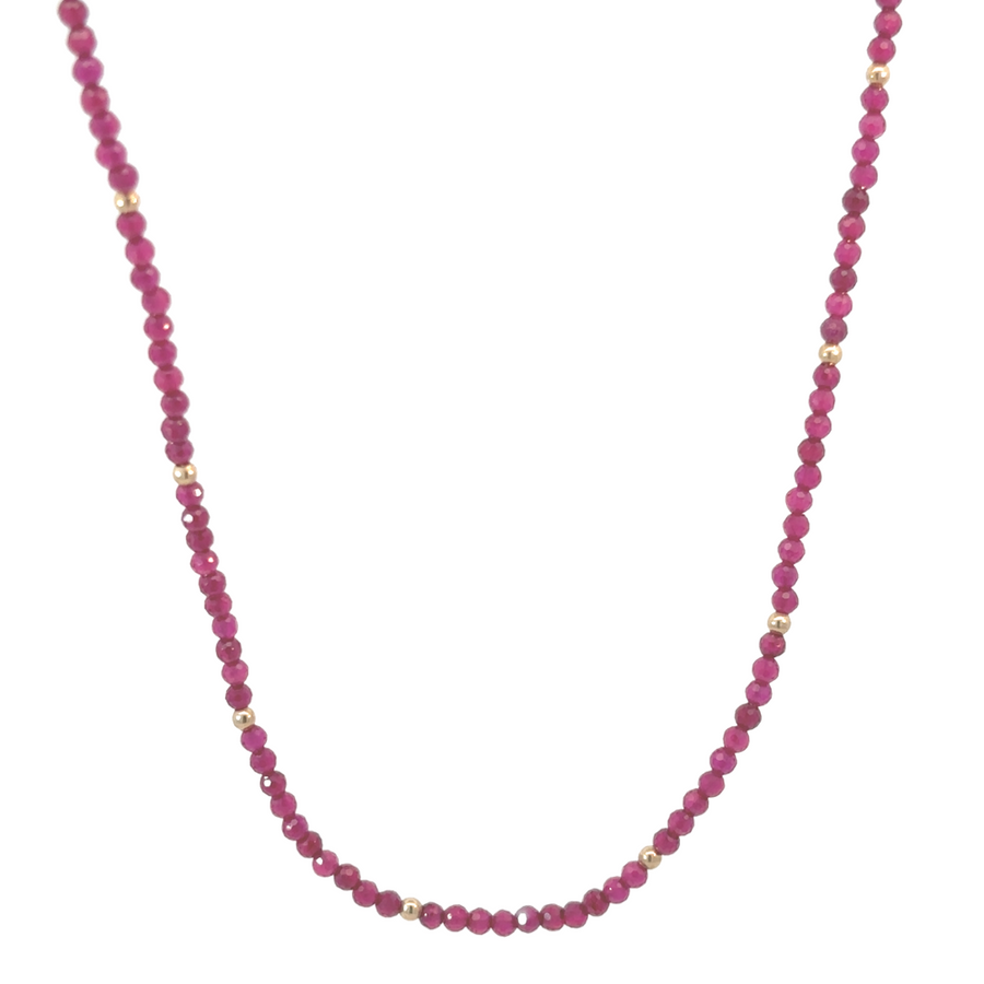 14k Gold Necklace with Red Corundum Stone – Adjustable Elegance