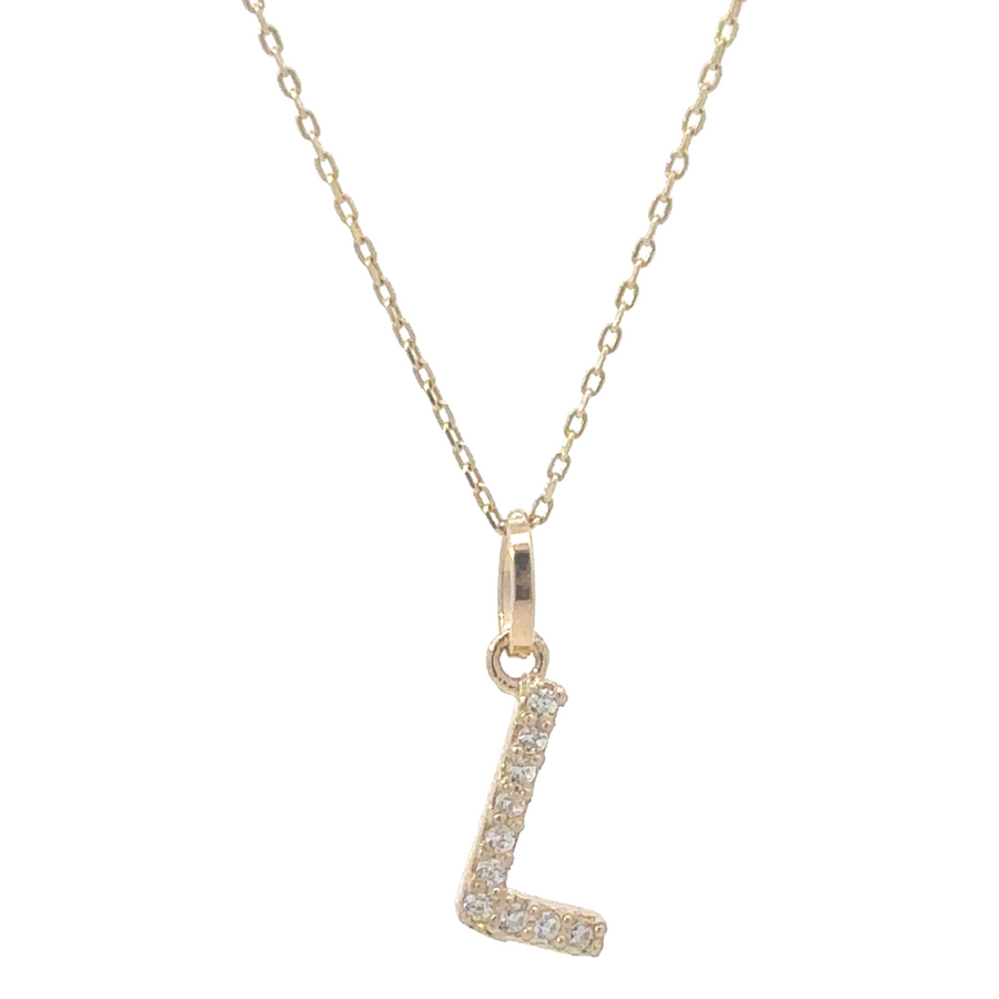 14k Gold Women's Necklace with Letter "L" and CZ – Adjustable