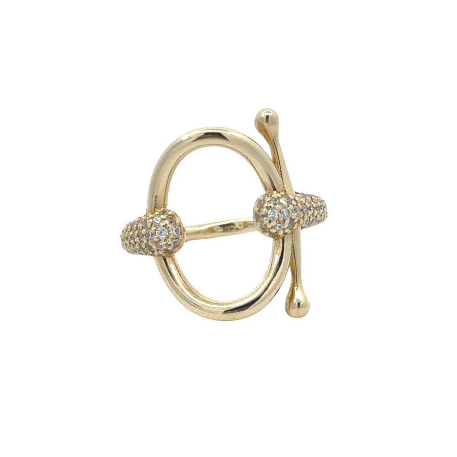 Ring Oval Open T with CZ - 14k Gold