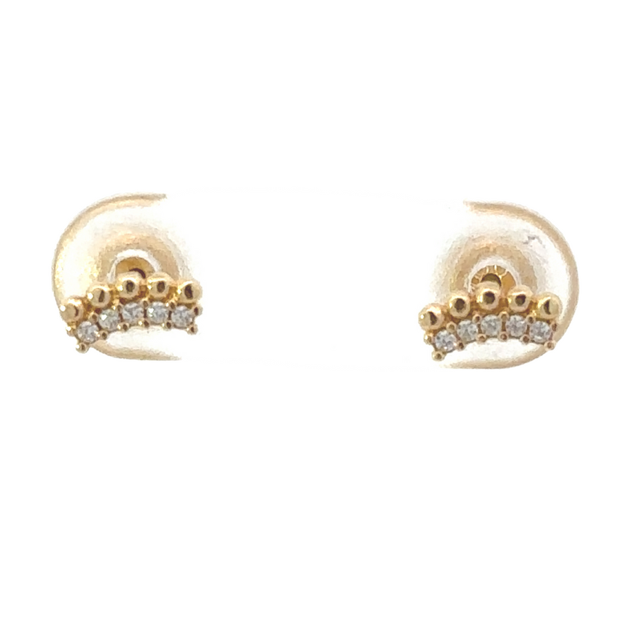 18k Gold XS Crown Stud Earrings for Women and Babies