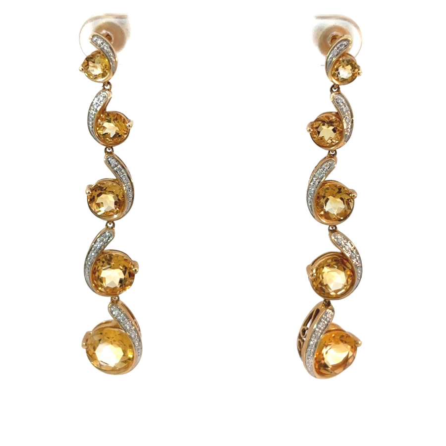 14k Gold Earrings with Citrine and Diamonds for Women