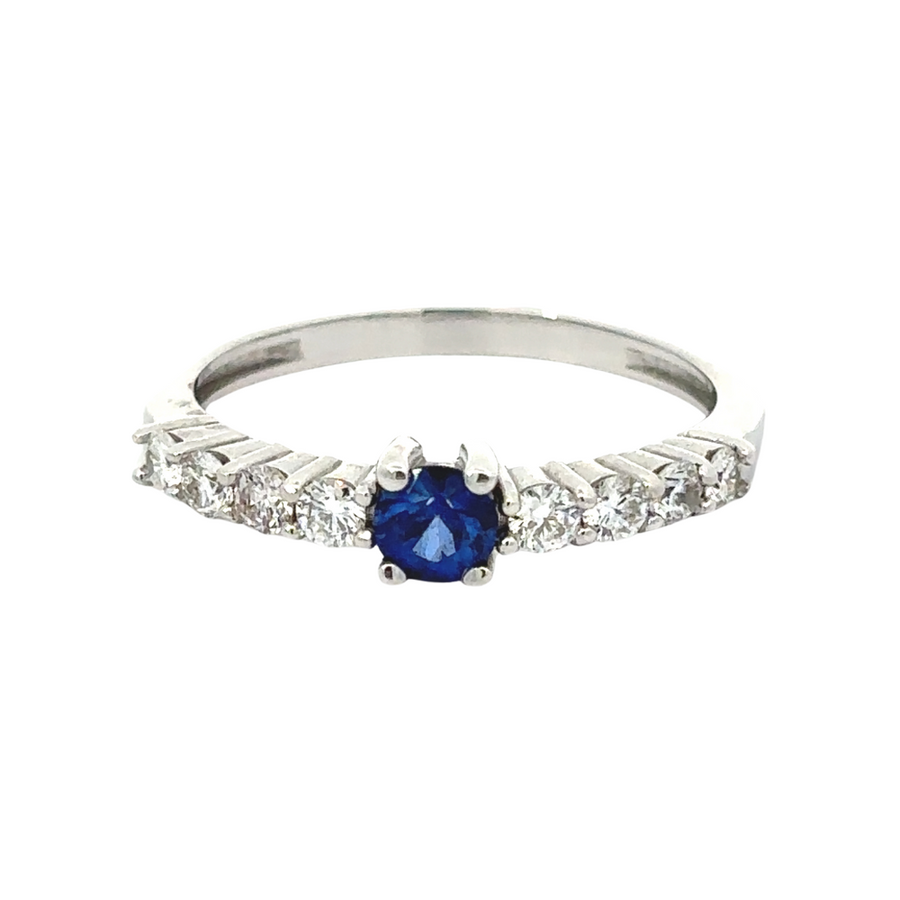 18k Gold Ring with Diamonds and Sapphire – Size 6