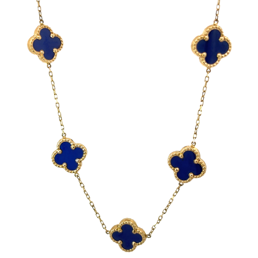 Gold Necklace with 9 Blue Stones - 14k Gold, 17.75"