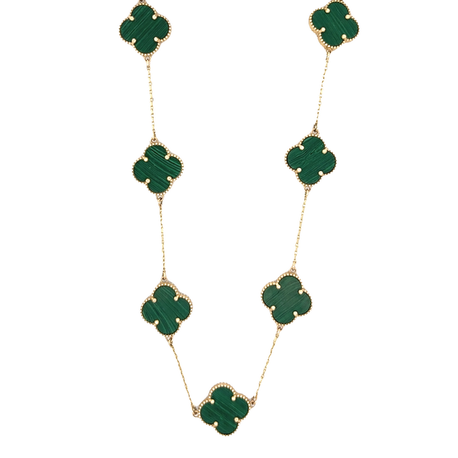 14k Gold Necklace with 10 Green Accents – Adjustable for Women