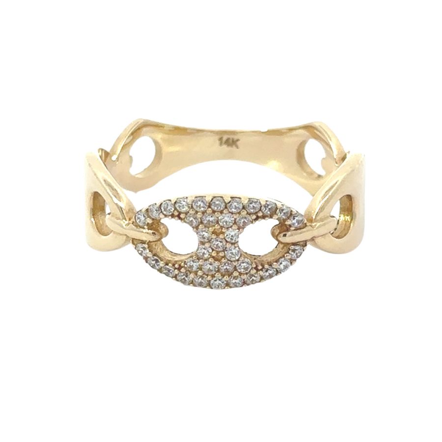 14k Gold Ring with CZ – Elegant Solid Link Design