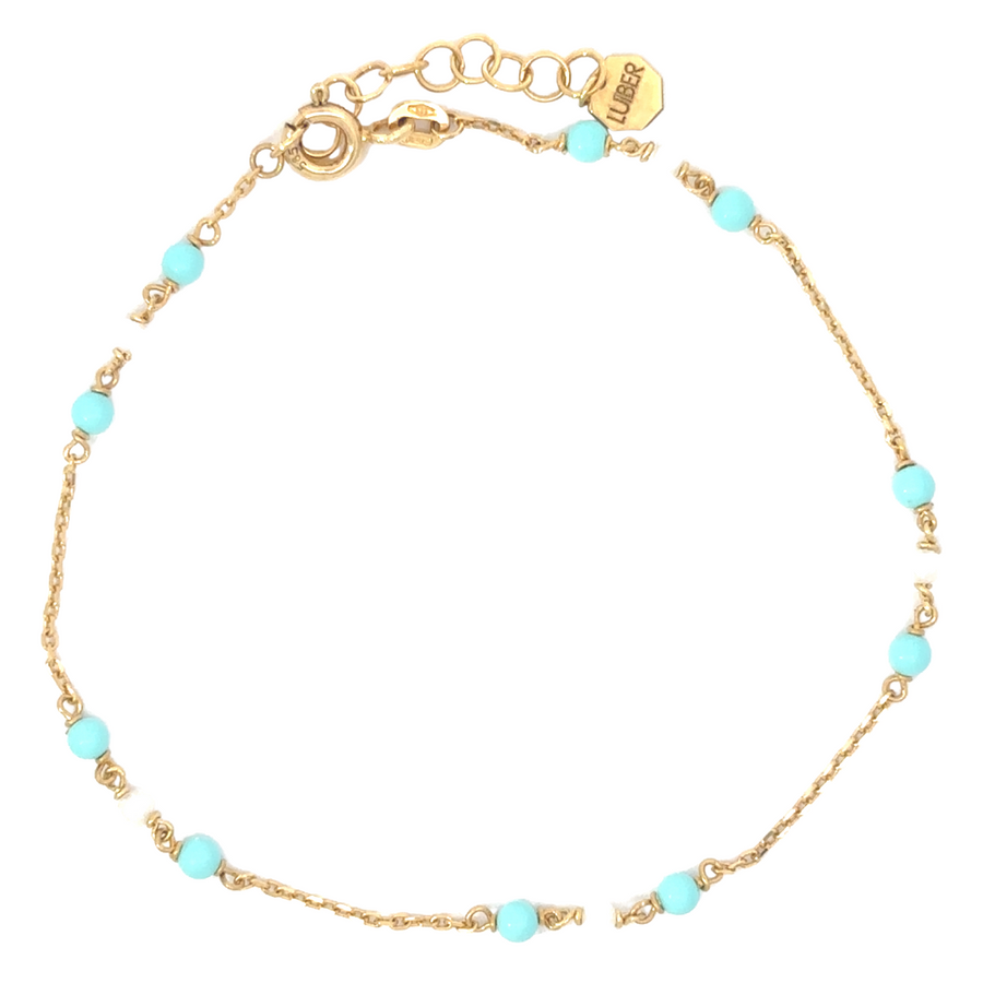 14k Gold Bracelet with XS Pearls, Turquoise, and Gold Ball Accents – Adjustable Women's Jewelry